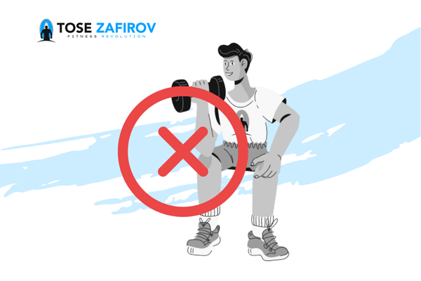 Илустрација на маж кој вежба, претставува една од вообичаените грешки за градење мускули што се случуваат во реалноста.